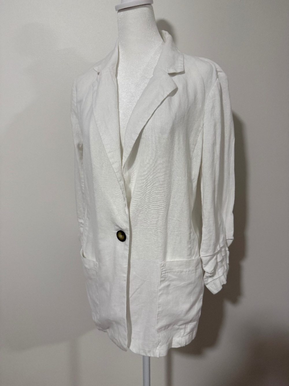 Halston Linen Blend Blazer with Ruffle Sleeve